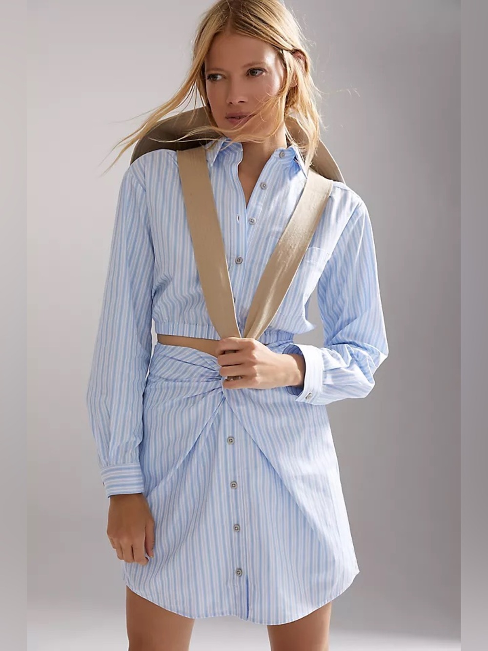 Maeve Two-Piece Cropped Long Sleeve Shirt and Skirt Set